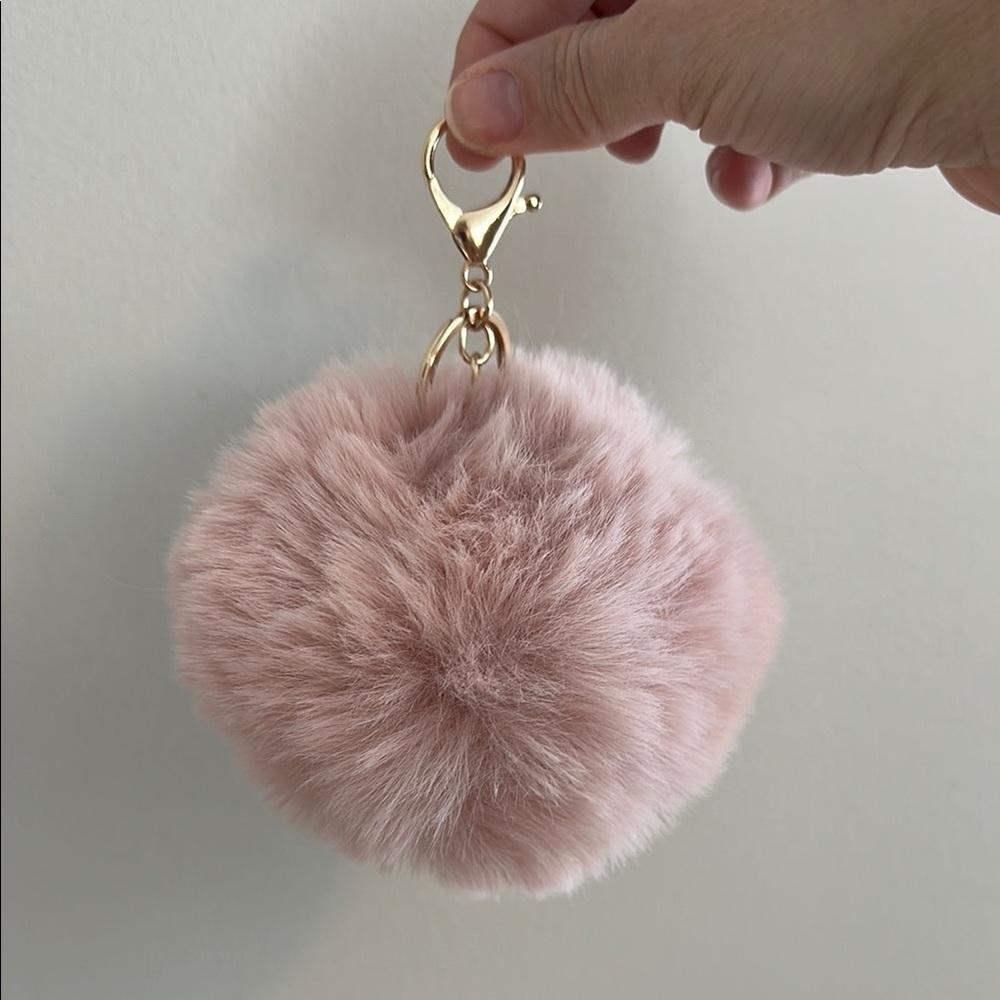 Plush Pink Pom Pom Keychain with Gold Clip